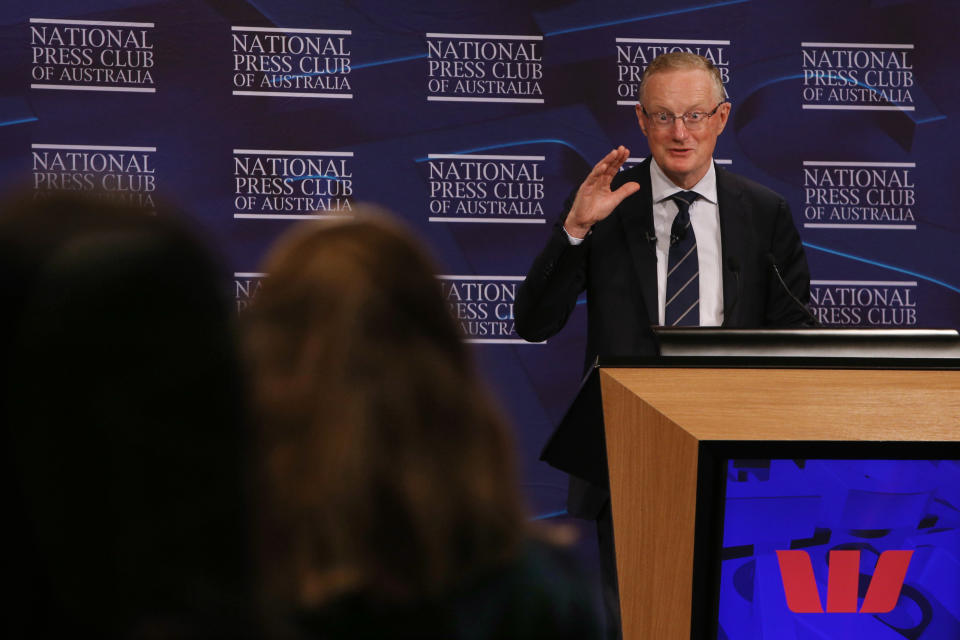 Inflation woes: SYDNEY, AUSTRALIA - FEBRUARY 02: Philip Lowe, Governor of the Reserve Bank of Australia, addresses the National Press Club at The Fullerton Hotel on February 02, 2022 in Sydney, Australia. The Reserve Bank of Australia announced this week that it will hold the cash rate at its current level, which was last changed in November 2020. (Photo by Lisa Maree Williams/Getty Images)