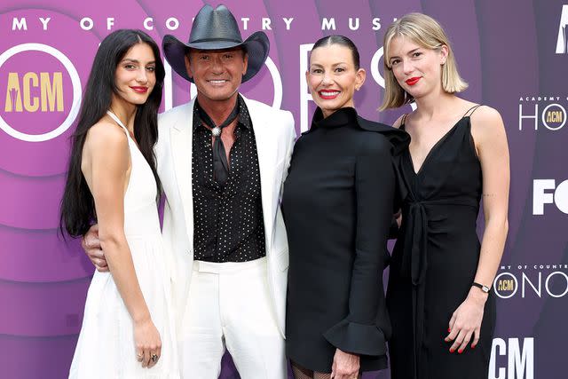 <p>Terry Wyatt/Getty </p> Audrey, Tim McGraw, Faith Hill and Maggie at the ACM Honors in August 2023