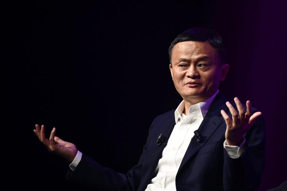 File photo: Jack Ma, CEO of Chinese e-commerce giant Alibaba, gestures as he speaks during his visit at the Vivatech startups and innovation fair, in Paris on 16 May 2019 (AFP via Getty Images)