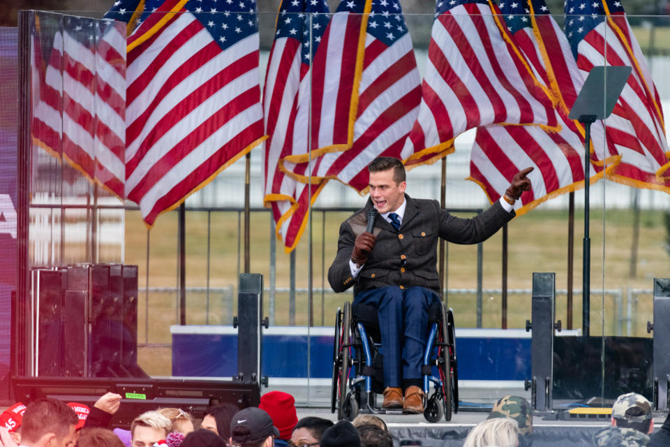 Rep. Madison Cawthorn speaks during a "Save America Rally" near the White House in Washington, D.C., on Jan. 6, 2021.<span class="copyright">Eric Lee—Bloomberg/Getty Images</span>