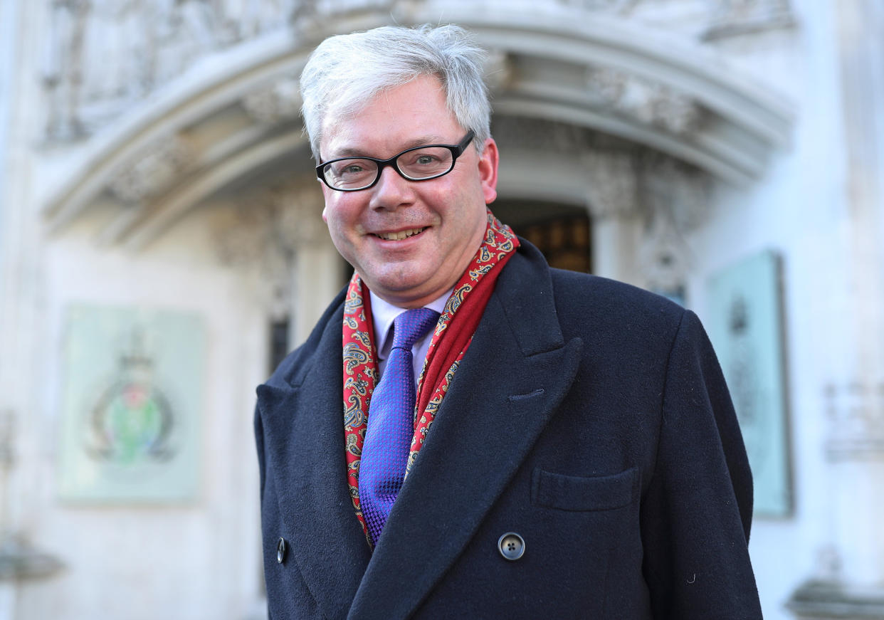 Charles Villiers outside the Supreme Court in London, where he and his estranged wife Emma Villiers, who lived together near Dumbarton before separating, disagree on whether their arguments over money should be staged in an English or Scottish court UK Supreme Court.