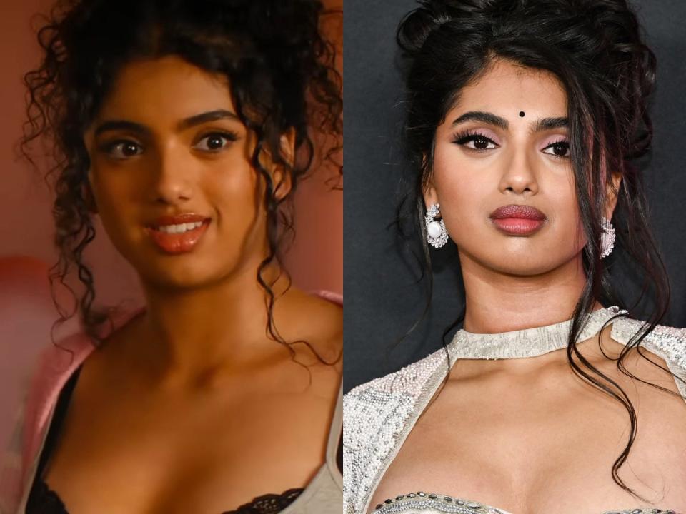 Left: Avantika Vandanapu as Karen Shetty in the 2024 version of "Mean Girls." Right: Vandanapu at the NYC premiere of "Mean Girls" on January 8, 2024.