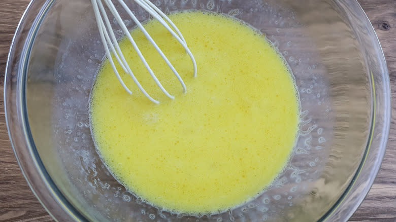 bubbly egg mixture in bowl