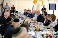 Israeli Prime Minister Benjamin Netanyahu holds a weekly cabinet meeting in the Jordan Valley, in the Israeli-occupied West Bank