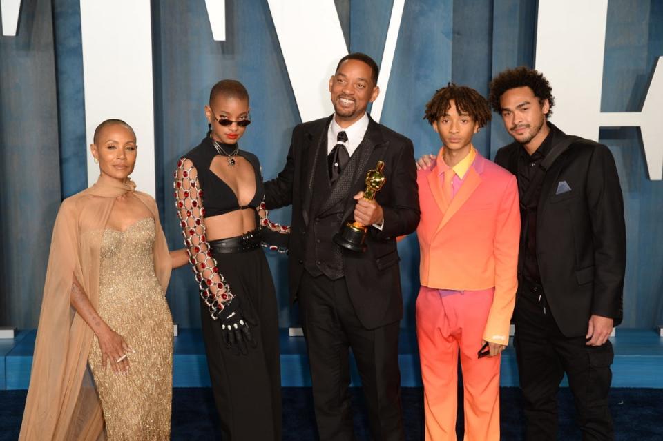 Will Smith and Jada Pinkett Smith with his sons Trey Smith and Jaden Smith and daughter Willow Smith (Doug Peters/PA) (PA Wire)