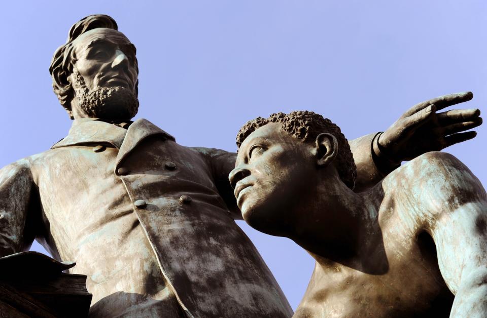 The Emancipation statue, depicting a slave breaking the chains of captivity as Abraham Lincoln reads the Emancipation Proclamation. (Photo: Getty)