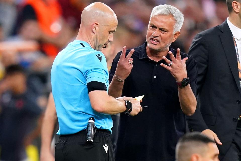 Jose Mourinho questions referee Anthony Taylor’s officiating during the Europa League final (Adam Davy/PA) (PA Wire)