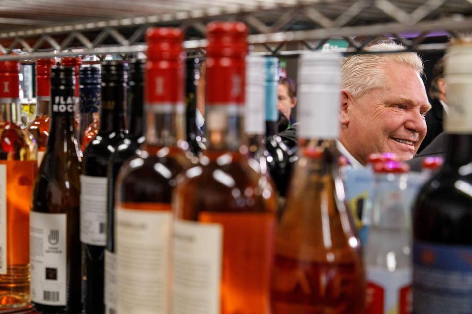 Premier Doug Ford is pictured during a press conference at a Circle K convenience store in Etobicoke on Dec. 14, 2023, announcing the provincial government's plan to allow the sale of alcohol in convenience stores.