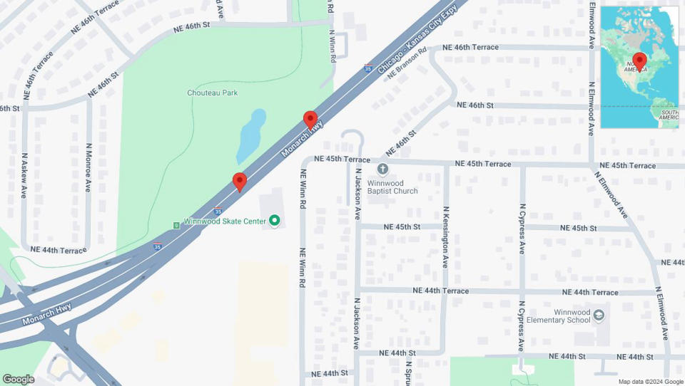 A detailed map that shows the affected road due to 'Reports of a crash on northbound I-35' on September 17th at 7:13 p.m.