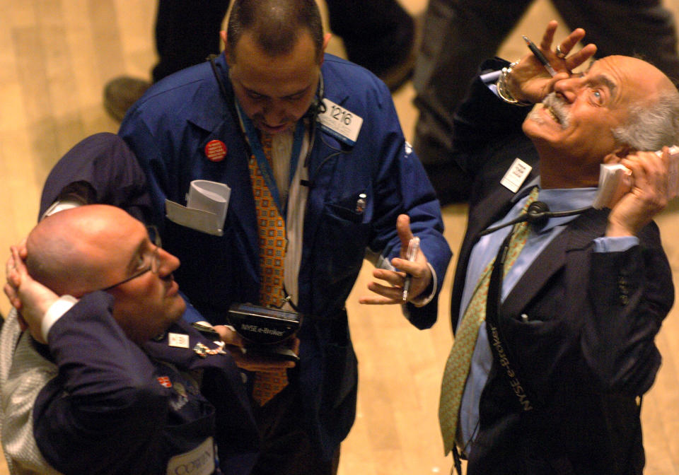 Traders look exasperated on the floor of the New York Stock Exchange. Photo: Andrew Savulich/NY Daily News Archive via Getty Images