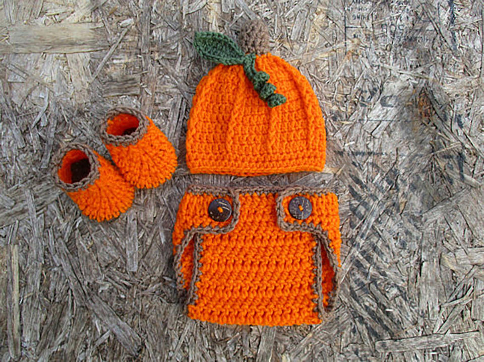 Crocheted Pumpkin Baby Costume