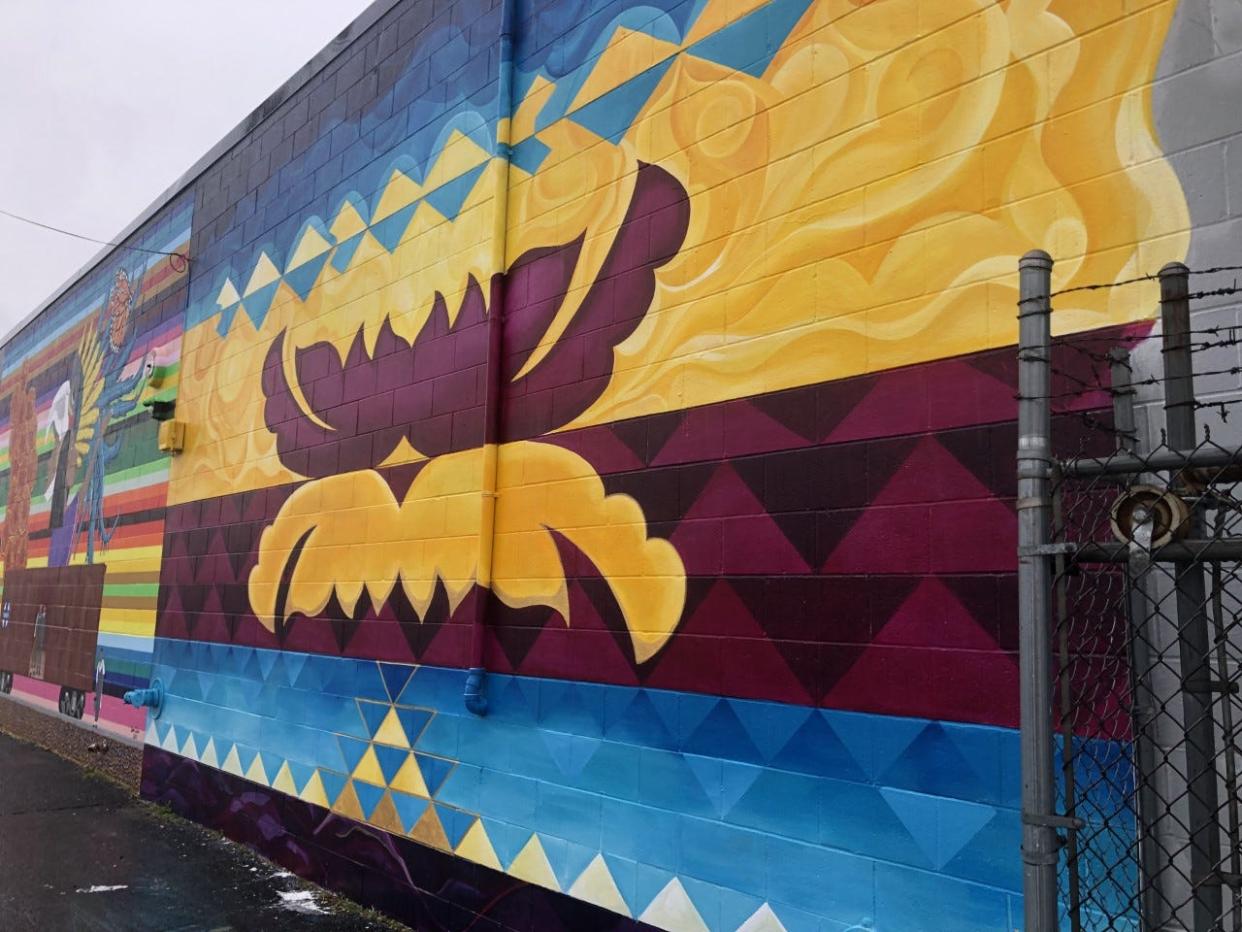 The four Native American tribes in Kansas helped develop new law enforcement training on missing and murdered Indigenous people. This mural in Topeka celebrates the Osage and Pottawatomie tribes.