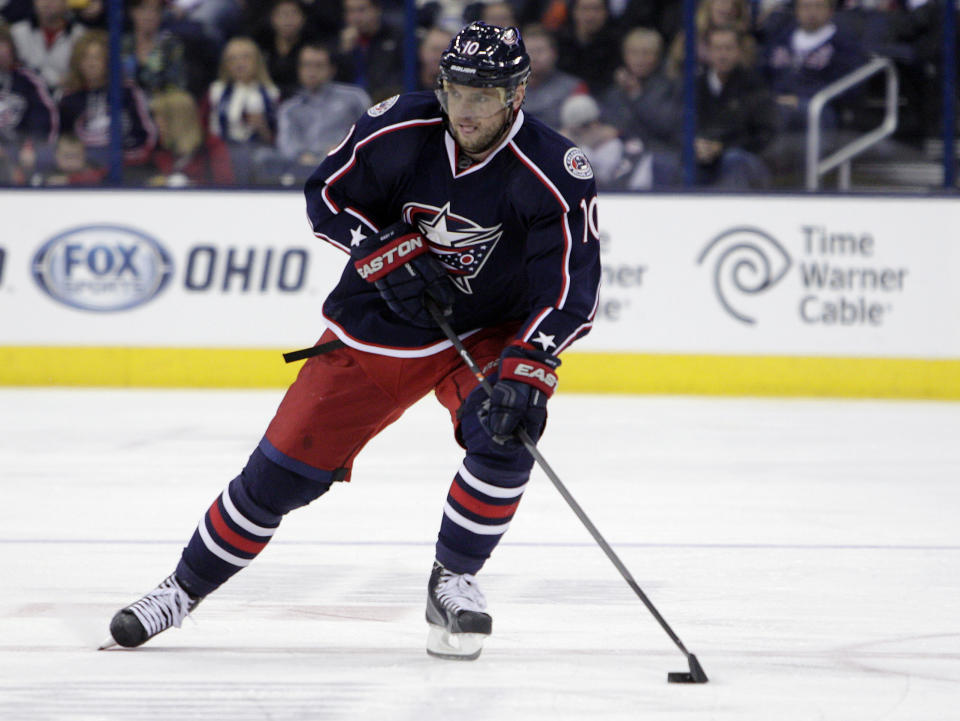 FILE- In this Oct. 25, 2013 file photo, Columbus Blue Jackets' Marian Gaborik, of Slovakia, plays against the Toronto Maple Leafs in an NHL hockey game in Columbus, Ohio. The Los Angeles Kings have acquired veteran goal-scorer Gaborik. The Blue Jackets get right wing Matt Frattin and a second-round pick in the 2014 draft, plus a conditional third-rounder if the Kings win their first-round playoff series or re-sign Gaborik. (AP Photo/Jay LaPrete, File)