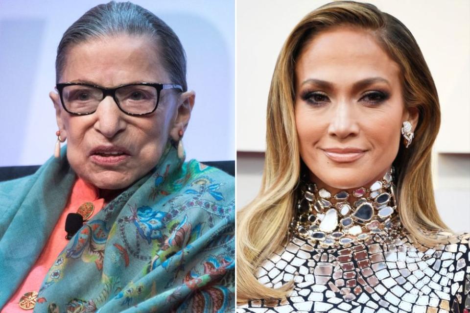 Ruth Bader Ginsburg; Jennifer Lopez | Tom Williams/CQ-Roll Call, Inc via Getty Images; Frazer Harrison/Getty Images