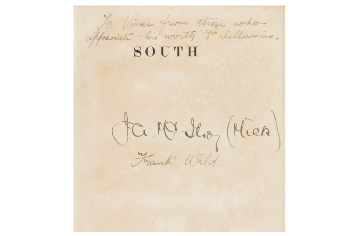 The copy of the account of the expedition is inscribed by Shackleton’s second-in-command Frank Wild (Lyon & Turnbull/PA)