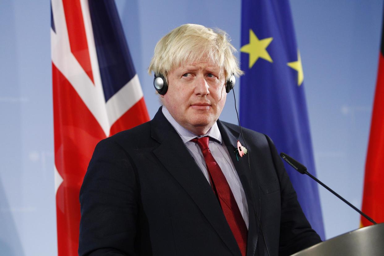 Speak up: Boris Johnson, seen here in Berlin, has seemed reluctant to voice the British view on many current international issues: Getty Images