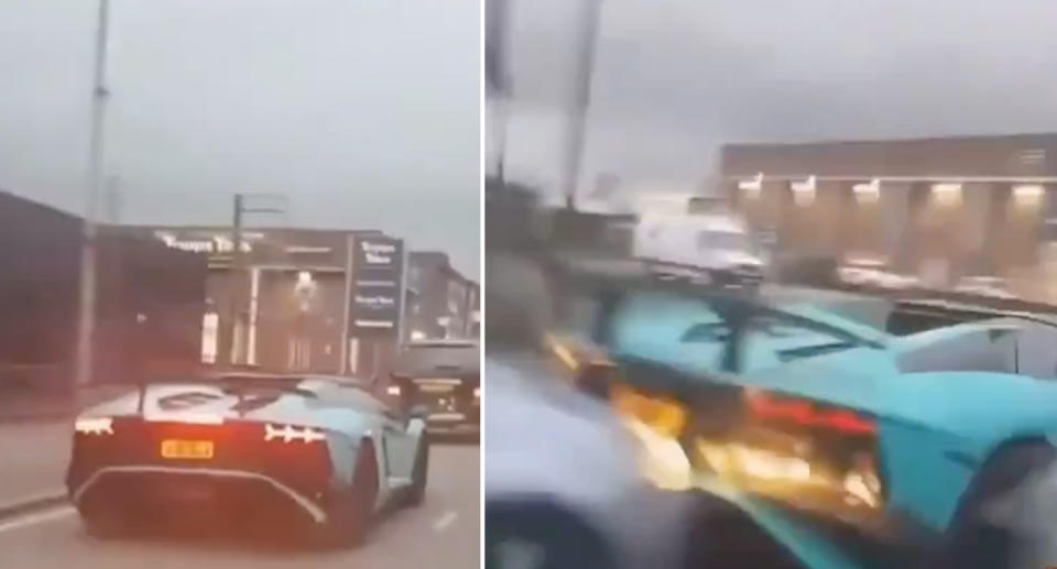 A Lamborghini and a Ford collide on a London road.