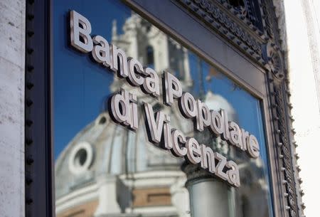 FILE PHOTO: A Banca Popolare di Vicenza sign is seen in Rome, Italy, March 29, 2017. REUTERS/Alessandro Bianchi/File Photo