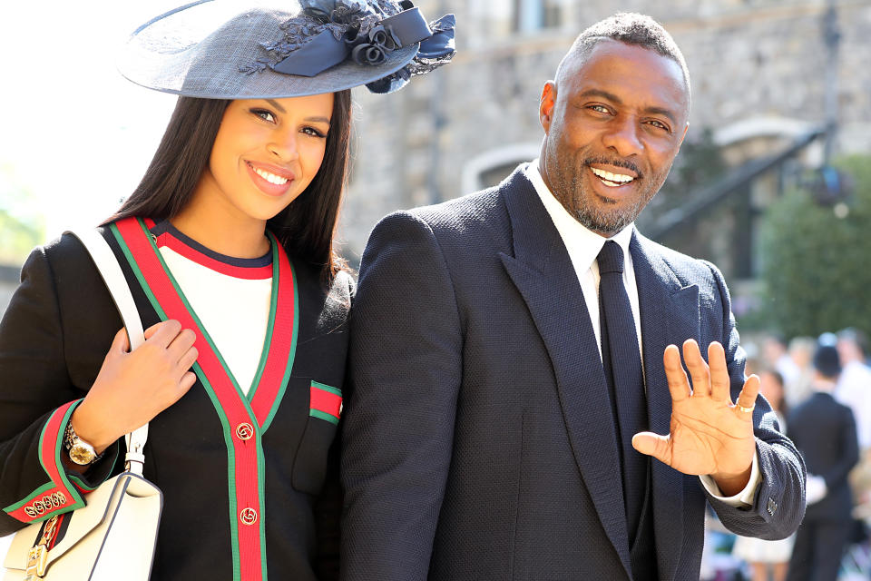 Idris Elba and Sabrina Dhowre arrive at St George’s Chapel (Picture: PA)