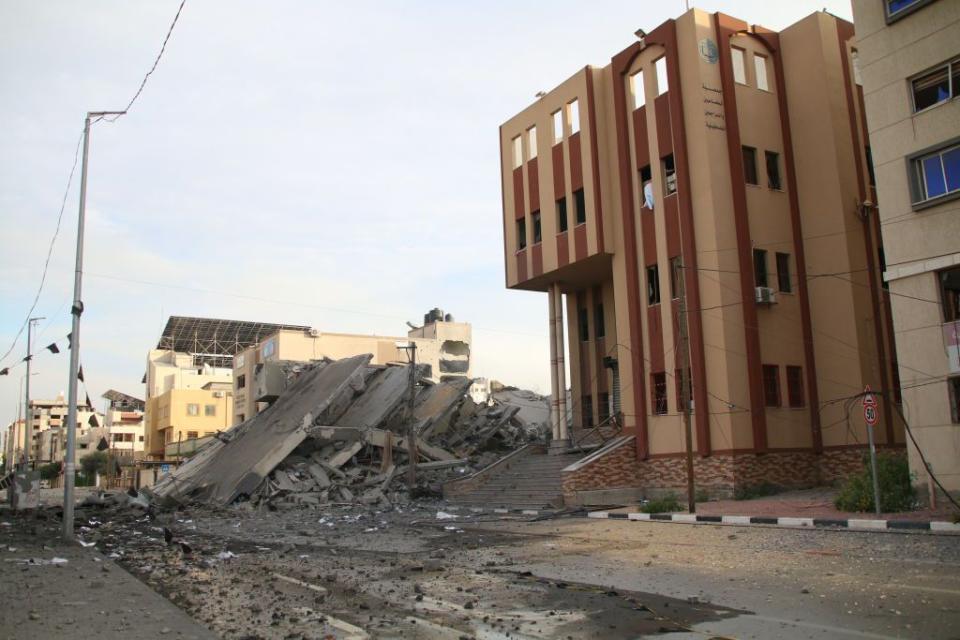 A general view of damage caused by Israeli air strikes on October 7, 2023 in Gaza City, Gaza. The Palestinian militant group Hamas launched a missile attack on Israel today, with fighters simultaneously crossing the border from Gaza. Israel has declared a state of war.