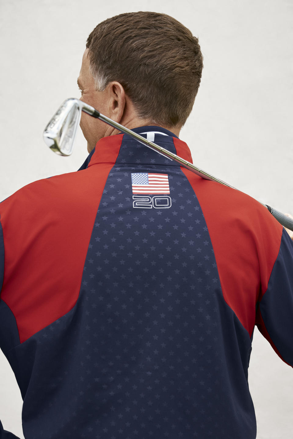 Davis Love 3rd sports the official Ralph Lauren Ryder Cup jacket. - Credit: weston wells