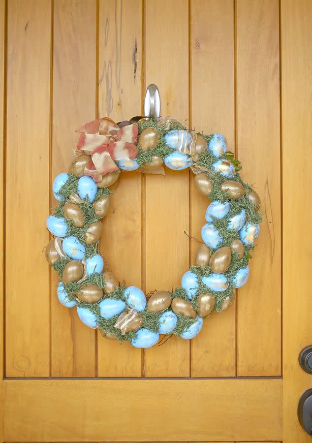 gold and blue easter wreath