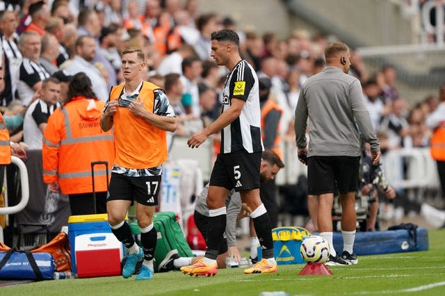 Newcastle defender Fabian Schar heads down the tunnel after being shown a red card by referee Craig Pawson (not pictured) during the Premier League win over Southampton