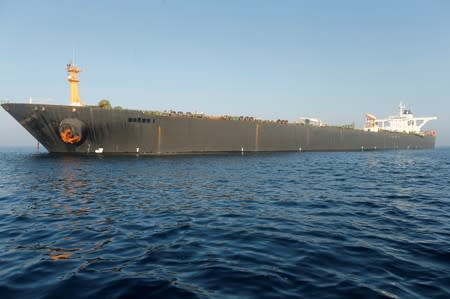 Iranian oil tanker Grace 1 sits anchored in the Strait of Gibraltar