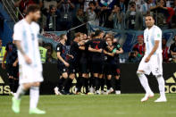 Soccer Football - World Cup - Group D - Argentina vs Croatia - Nizhny Novgorod Stadium, Nizhny Novgorod, Russia - June 21, 2018 Croatia's Ante Rebic celebrates scoring their first goal with team mates REUTERS/Murad Sezer