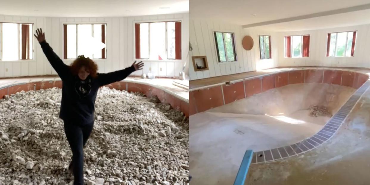 a woman and the indoor pool she found hidden under her floorboards