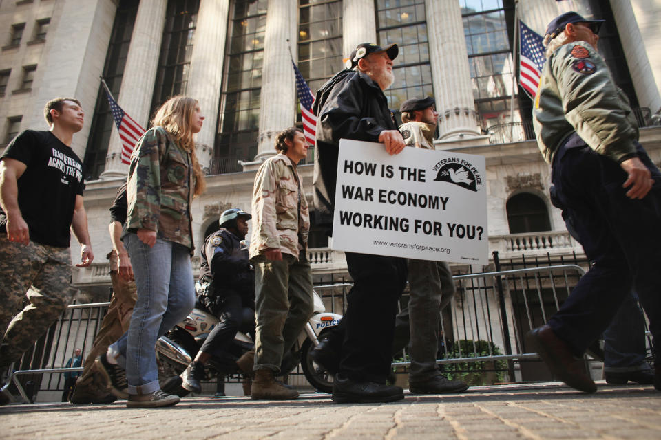 Iraq Veterans Against War March To Occupy Wall St Encampment