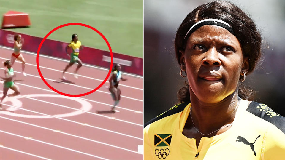 Shericka Jackson, pictured here failing to qualify for the 200m semi-finals at the Olympics.