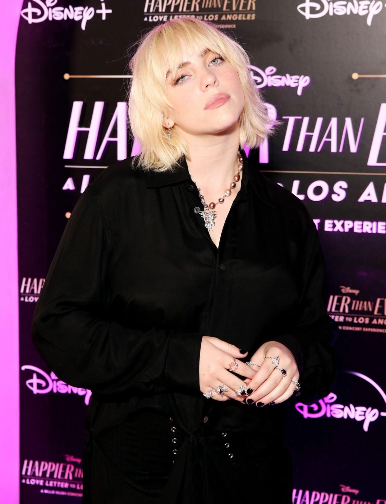 Billie Eilish attends "Happier Than Ever: A Love Letter To Los Angeles" Worldwide Premiere at The Grove on August 30, 2021 in Los Angeles, California