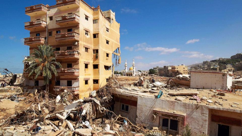 PHOTO: A flash flood-damaged area is pictured in Derna, eastern Libya, on Sept. 14, 2023. (Abdullah Doma/AFP via Getty Images)