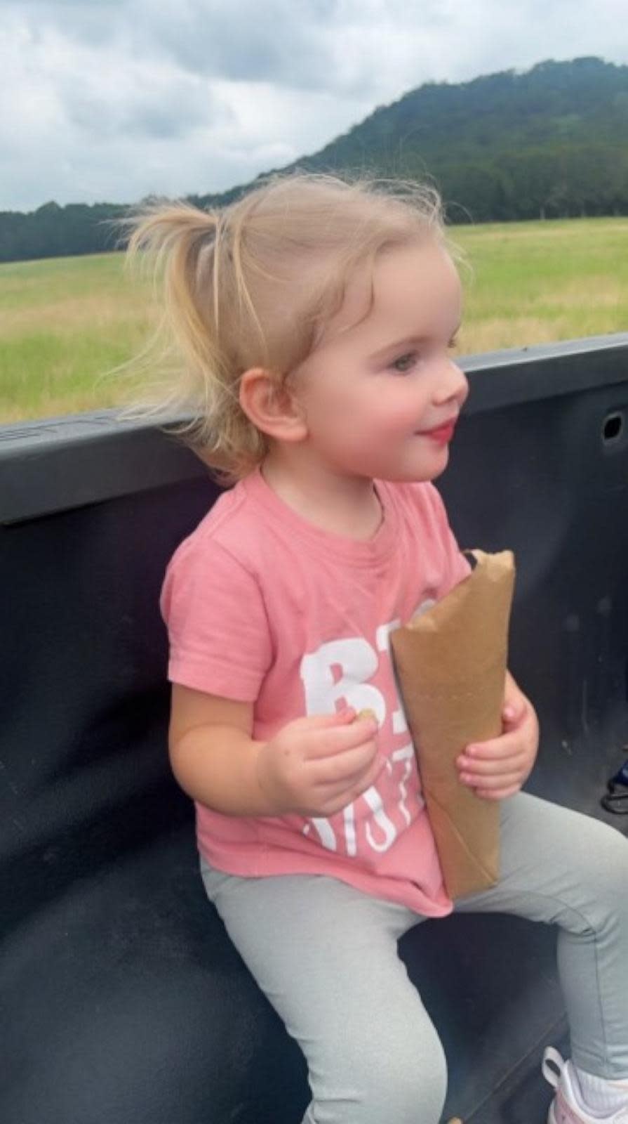 PHOTO: A giraffe picked up a toddler during a family trip to a drive-thru safari at Fossil Rim Wildlife Center, Glen Rose, Texas, on June 1, 2024. (Jason Toten)