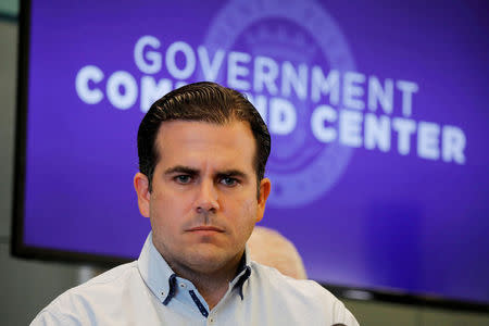 FILE PHOTO - Governor of Puerto Rico Ricardo Rossello attends a news conference days after Hurricane Maria hit Puerto Rico, in San Juan, Puerto Rico, September 30, 2017. REUTERS/Carlos Barria/File Photo