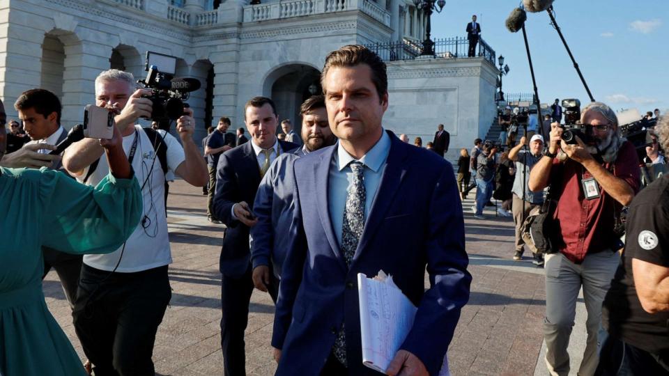 PHOTO: Rep. Matt Gaetz walks away from the Capitol after his motion to vacate the chair of House Speaker Kevin McCarthy succeeded by a vote of 216-210 in Washington, Oct. 3, 2023. (Jonathan Ernst/Reuters)