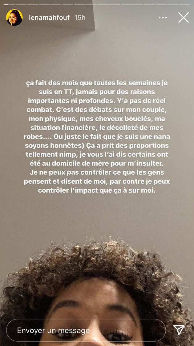 Story de Léna Mahfouf sur Instagram le 9 décembre 2021 (Photo: Instagram / @lenamahfouf)