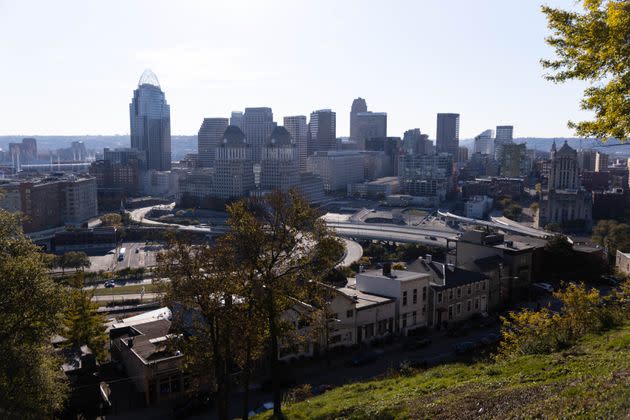 The skyline of Cincinnati, Ohio, is seen on Nov. 7, 2021. Republican officials in the area drew a congressional map that slices through the city, a maneuver used to dilute the voting power of minority communities. (Photo: Megan Jelinger for The Washington Post via Getty Images)