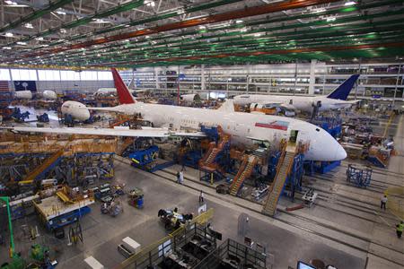 A 787 Dreamliner being built for India Air is pictured at South Carolina Boeing final assembly building in North Charleston, South Carolina in this file photo from December 19, 2013. REUTERS/Randall Hill/Files