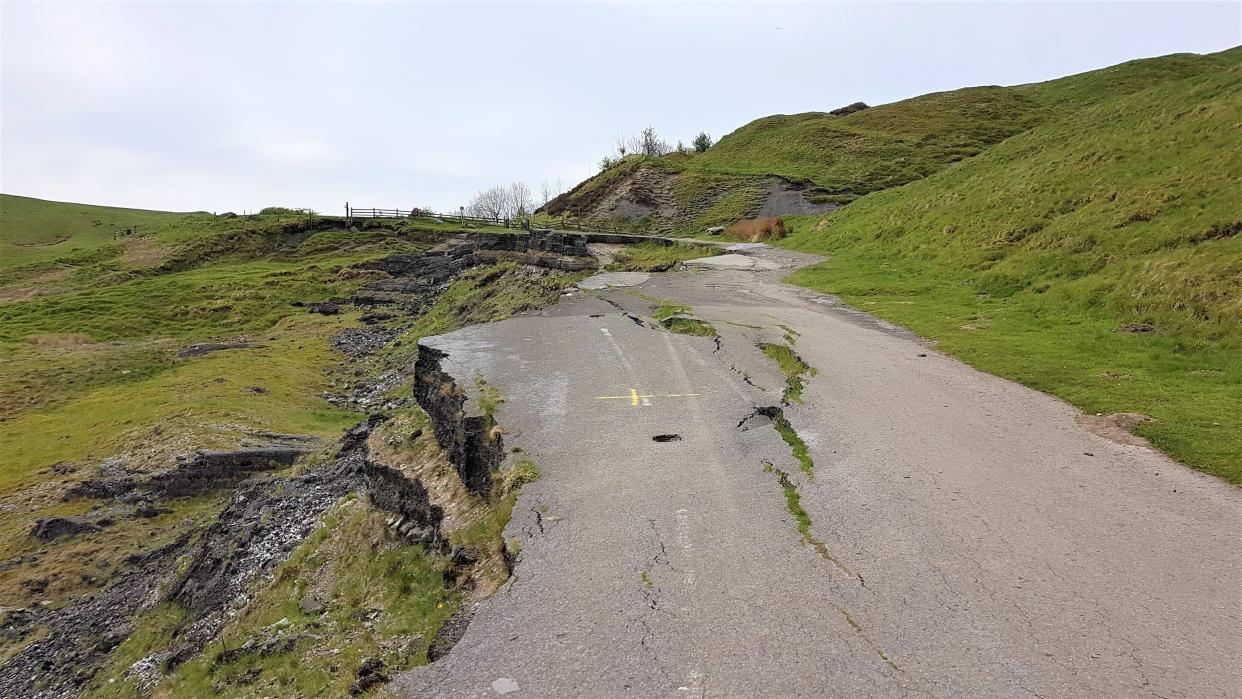 Looking up the old A625 road that was abandoned in 1979 after a landslide.