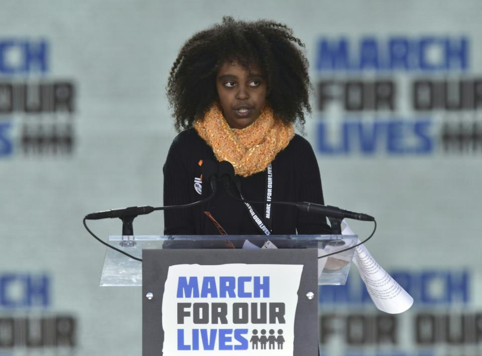 Student Naomi Wadler speaks during the March for Our Lives rally against gun violence in Washington, D.C., on March 24, 2018. (Photo: Nicholas Kamm/AFP/Getty Images)