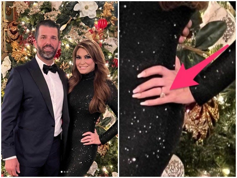 Kimberly Guilfoyle, posing with Donald Trump Jr, appears to be wearing a diamond engagement ring.