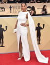 <p>The ‘Blackish’ star worked a Ralph & Russo dress, with Jimmy Choo shoes and a Loubuotin clutch. <em>[Photo: Getty]</em> </p>