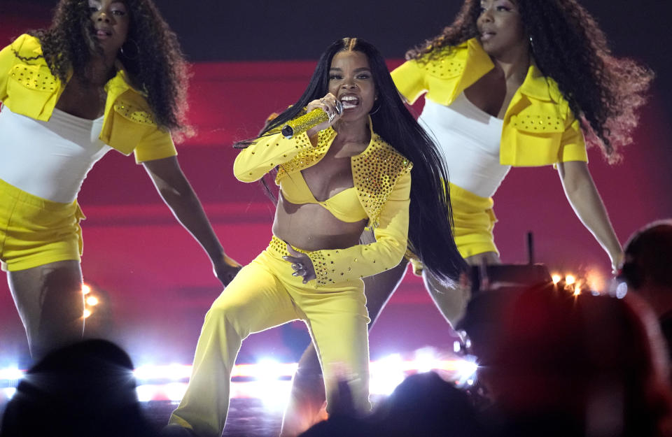 Lola Brooke performs a medley at the BET Awards on Sunday, June 25, 2023, at the Microsoft Theater in Los Angeles. (AP Photo/Mark Terrill)