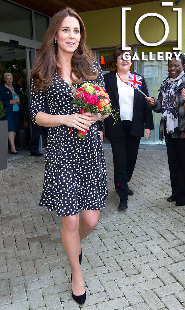 Kate Middleton in polka dot dress, pregnancy number two.