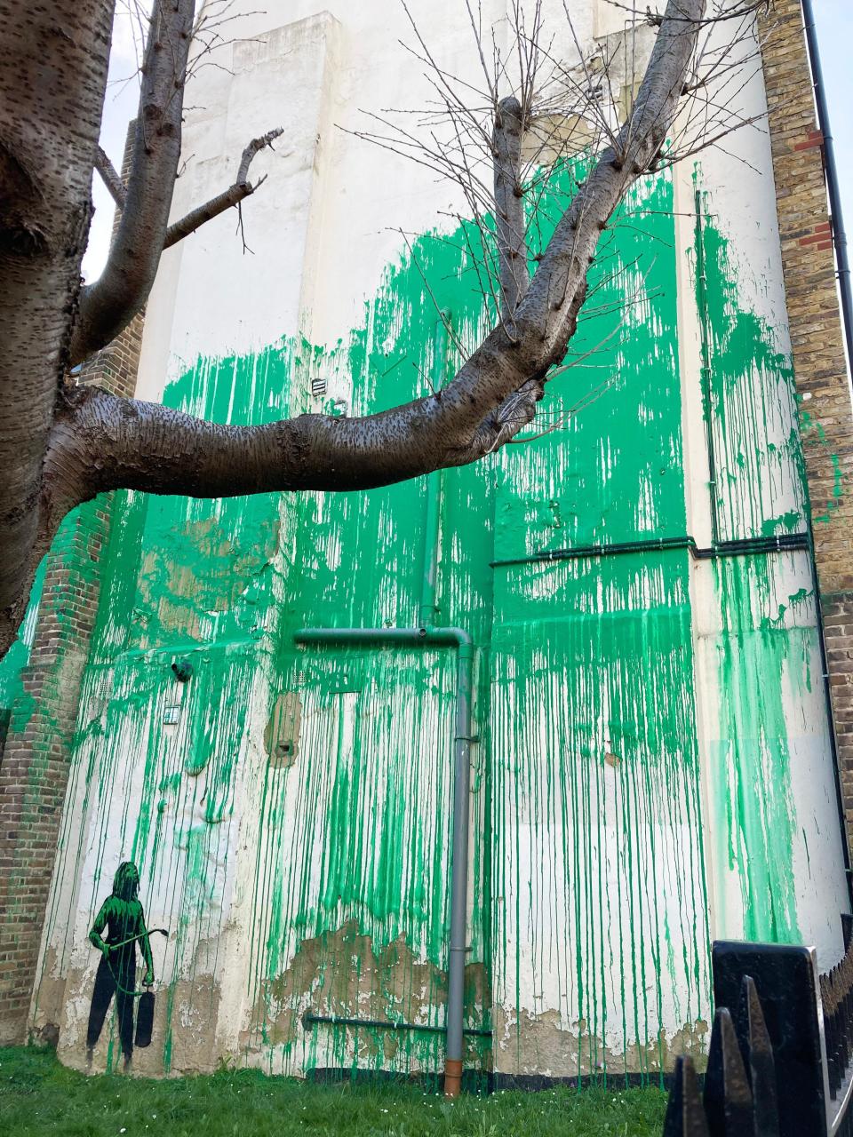 A new piece of art work, which has appeared on the side of a building on Hornsey Road in Finsbury Park, London, is suspected of being by street artist Banksy. Picture date: Monday March 18, 2024.