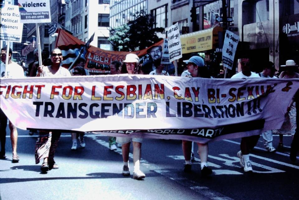 LGBTQIA+ rights banner at Pride parade, New York City