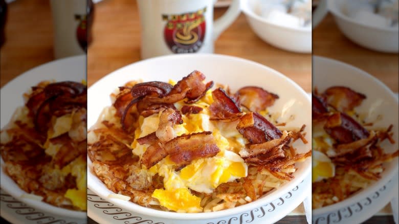 Bacon and egg hash brown bowl, Waffle House