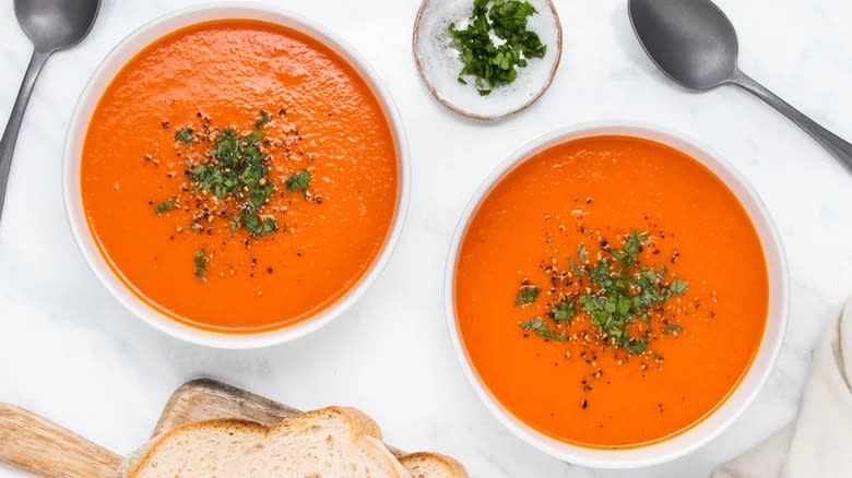 Two bowls tomato soup